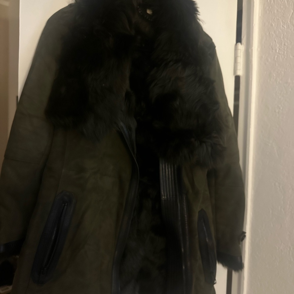 Burberry London Shearling Fur Coat in deep green